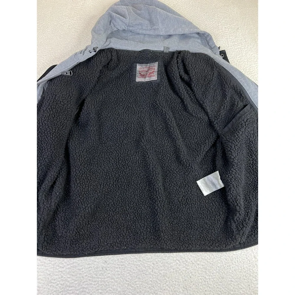 Levis Jacket Mens Large Black Canvas Military Hooded Sherpa Lined Full Zip